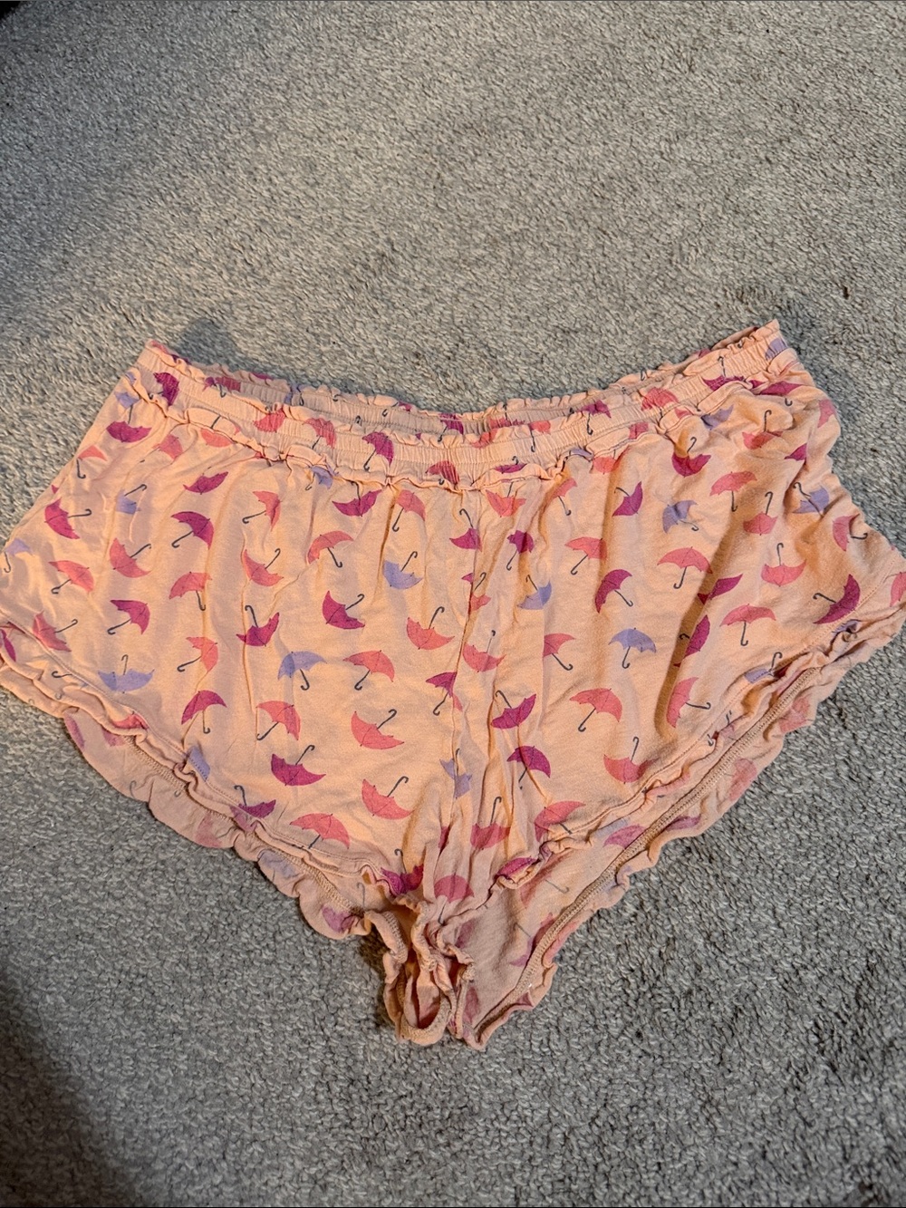 aerie Peach Umbrella-Print Ruffle Sleep Shorts